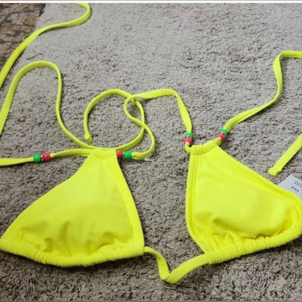 Like NEW Wild Fable Yellow Beaded Halter Bikini Top • Size Small •